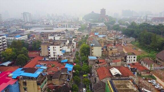 中国白天时间武汉市贫民窟居住街区黄鹤庙航拍全景4k