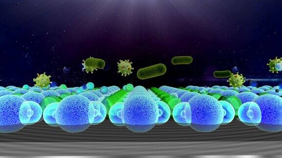 三维动画模拟抗菌层的杀菌效果