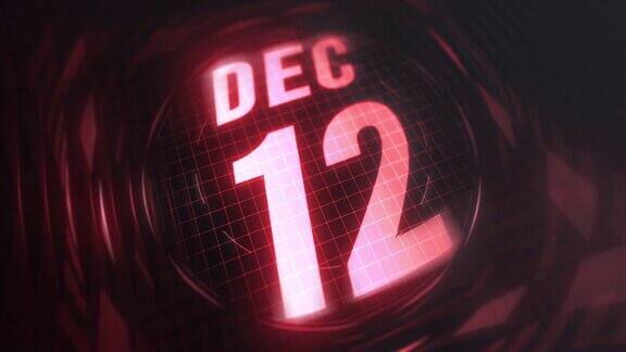 12月12日3d动态图形红外线日历在未来和科技发光霓虹灯拍摄纪念在led等4k循环
