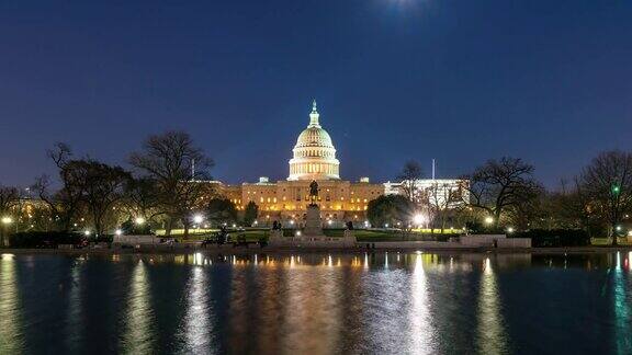 黄昏时分美国华盛顿特区国会山前的4K时间