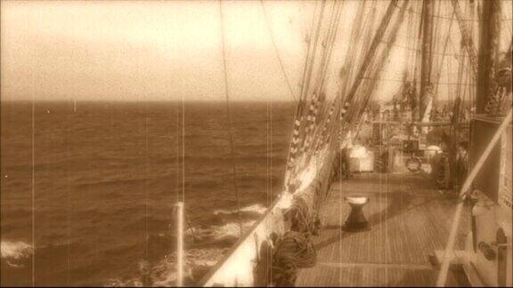 在一艘高大的船上旅行-程式化的老电影