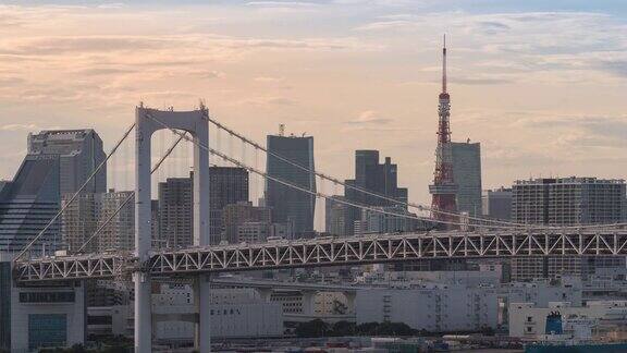 延时:东京彩虹桥与东京塔日本日落