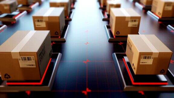 4K3D渲染包装高科技运输设置网上购物自动化物流管理概念