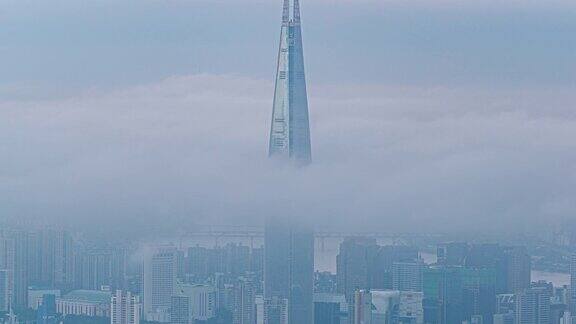 时间环绕4k在韩国首尔市的早晨首尔的风景有雾