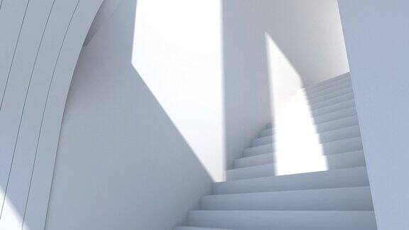穿过现代的白色室内楼梯