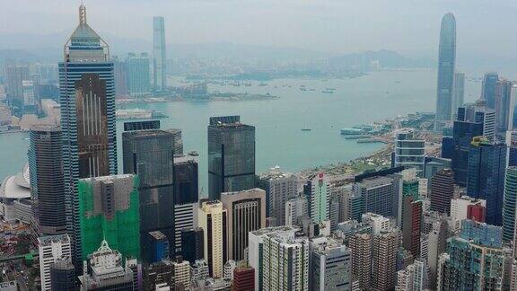 白天市景维多利亚港市区空中全景4k香港