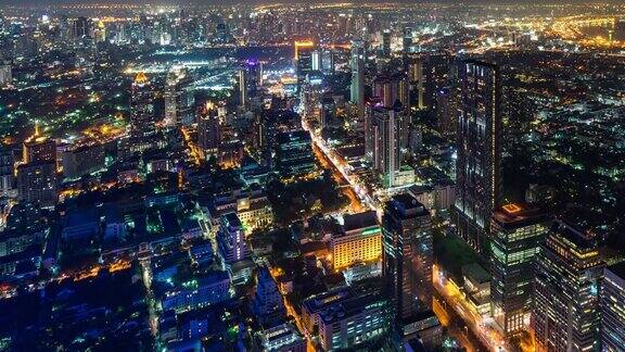 空中延时视频:夜间交通和曼谷城市景观泰国