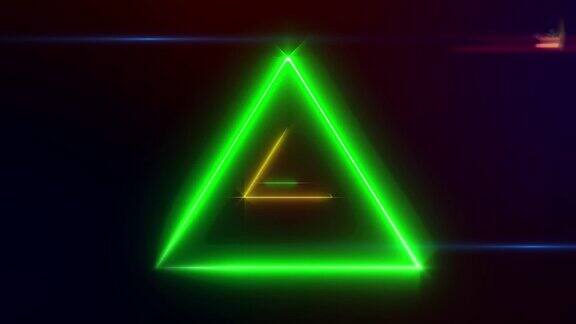 橙色和绿色霓虹三角形抽象背景