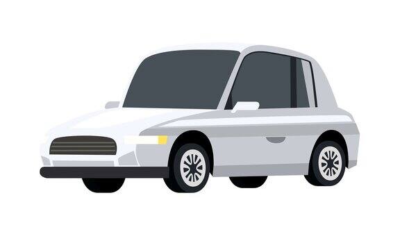 卡通孤立的白色汽车车平动画侧视图