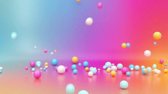 3d渲染各种彩色的球落在空房间里跳跃和跳跃在充满活力的梯度背景互动粒子运动动画重力效应抽象的有趣