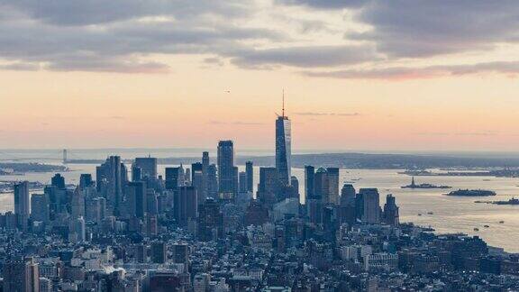 曼哈顿市中心从日落到黄昏曼哈顿纽约市