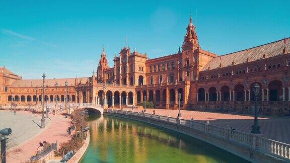 阳光西班牙宫殿正面全景4k时间流逝西班牙
