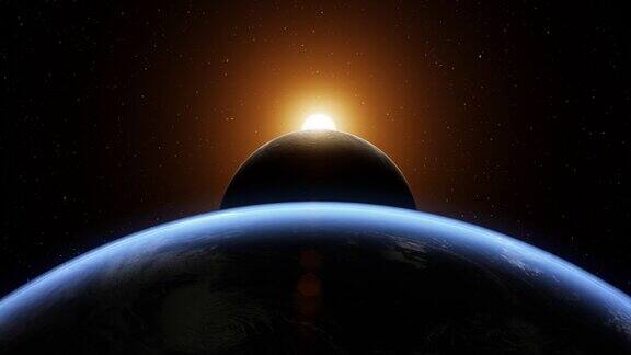 日出在地球和月亮之上