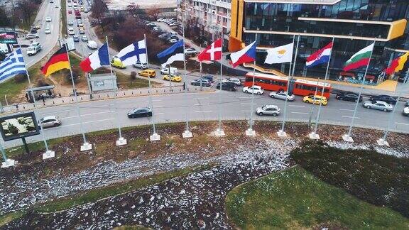 保加利亚索菲亚无人机鸟瞰欧盟旗帜