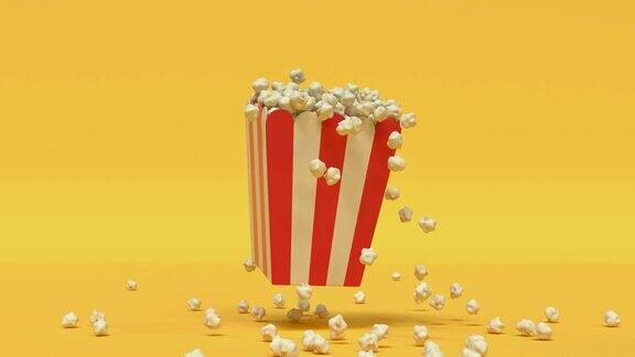 爆米花盒红黄卡通风格最小3d渲染影院影院概念
