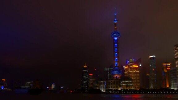 夜光时分照亮上海浦东湾全景4k中国