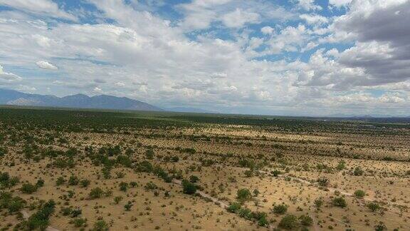 亚利桑那州索诺兰沙漠的航拍缓慢移动的宽范围无人机拍摄