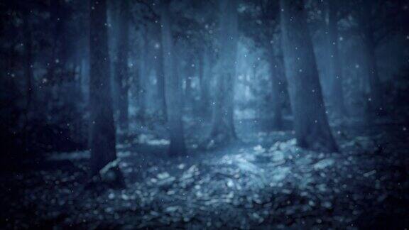 数字生成的幽灵漂浮在黑暗的夜晚森林