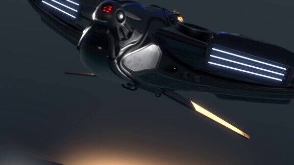 外星飞船的动画明亮的引擎闪烁