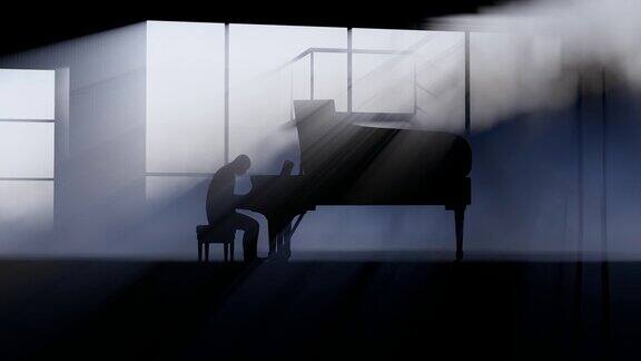 在阳光下弹钢琴的人