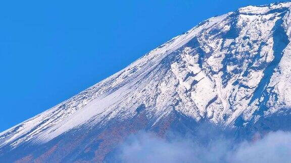 近距离观察日本富士山顶端的白雪