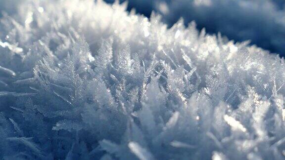 宏观雪花冰晶和霜草