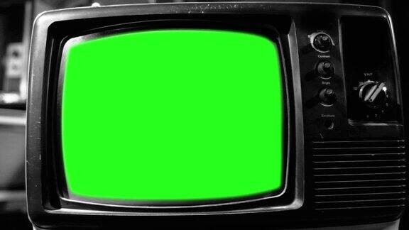 老式电视绿屏80年代的美学黑白色调缩小