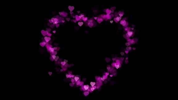 粒子照亮心脏符号设计辉光2023年情人节快乐明亮的亮片和五彩纸屑风格循环镜头节日效果粉红色的心形由心组成
