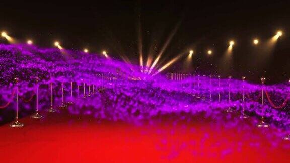 动画紫色粒子移动在红地毯会场与聚光灯