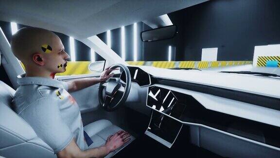 通用3d汽车碰撞测试与人驾驶汽车破坏现实的4k的动画