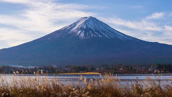 4k时间流逝日本川口千子湖富士山的日出