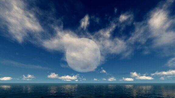 满月和流云反射在水面上4K