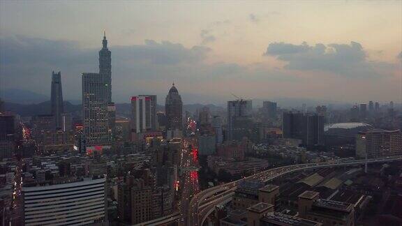 台湾日落天空台北中心城市景观航拍全景