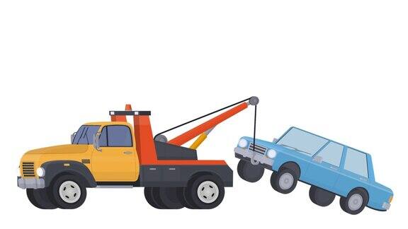 牵引车一辆拖车拖着一辆汽车的动画卡通