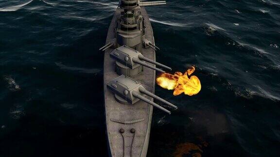 一艘战舰发射重口径大炮的3d动画