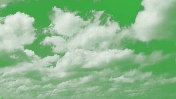 在绿色屏幕背景上飞越云层