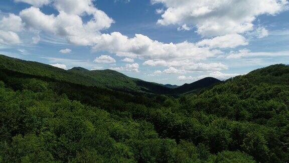 从无人机的角度看小山丘上覆盖着绿色的森林