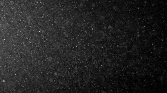 漂浮在黑色背景上的天然有机尘埃颗粒闪闪发光的粒子与散晶在空气中随机旋转白色动态粒子与慢动作在太空中闪烁的粒子