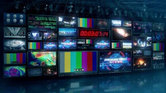 电视广播新闻工作室视频控制室屏幕-循环4K