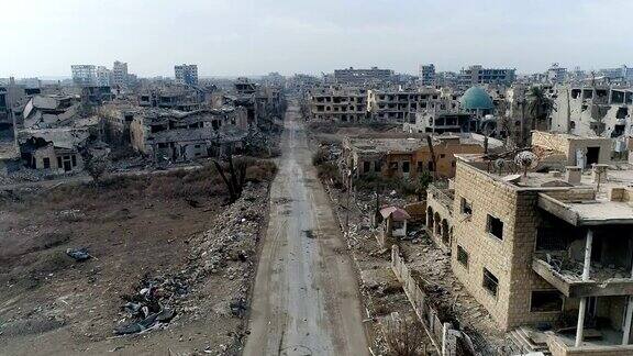 战后被毁的代尔祖尔的鸟瞰图摧毁建筑随处可见