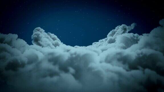 飞行在夜间可循环的云景背景动画