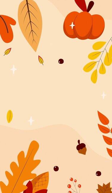 感恩节快乐背景感恩节庆祝垂直框架背景秋天背景秋天主题的飞叶和植物秋天框架动画背景