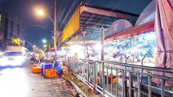 时光流逝:泰国曼谷的蔬菜市场夜景