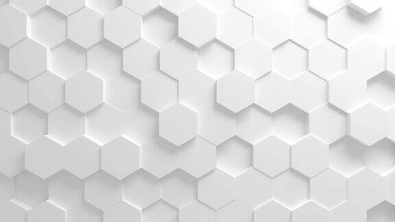 美丽的白色六边形表面变形无缝3d动画抽象运动设计背景计算机生成过程4kUHD3840x2160