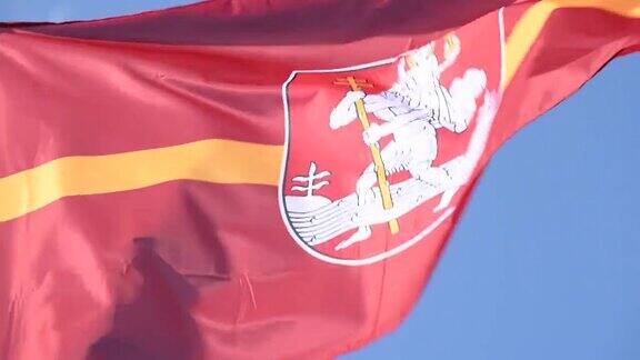 维尔纽斯市旗在风中飘扬的慢动作