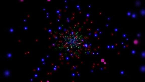 蓝色绿色和红色的小粒子和星系中的恒星