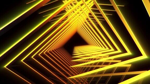 三维渲染抽象的几何背景发光的霓虹灯形状旋转周围的环