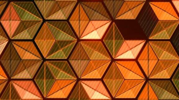 现代彩色六角形循环动画几何数字三维渲染模式高清分辨率