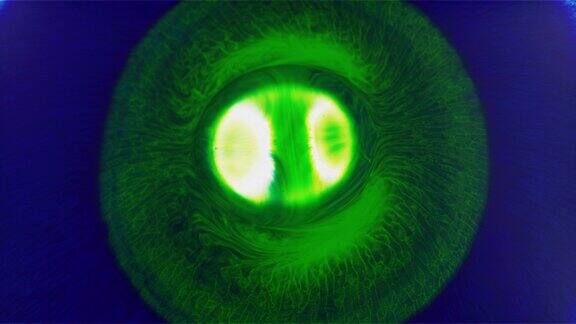 绿色细胞液滴漂浮在空间进行有丝分裂背景