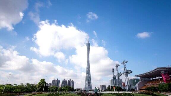 广州现代地标塔与天空超延时